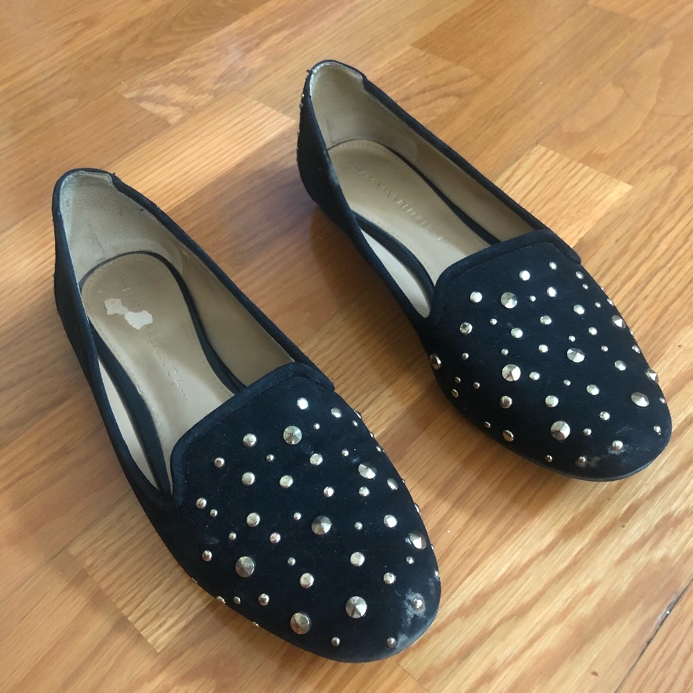 Banana Republic gold studded black loafers 6